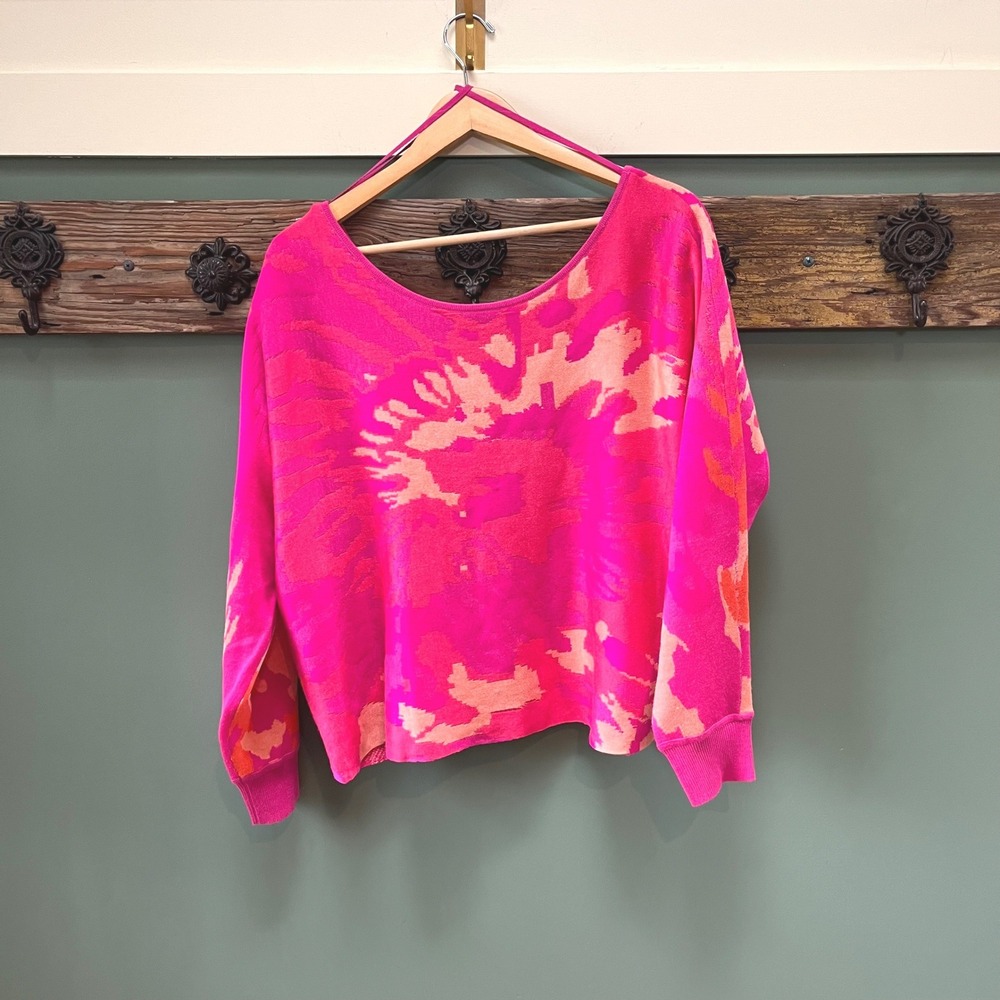 Daily Practice Anthropologie‎ Pink Orange Abstract V-Back Knit Sweater Medium
